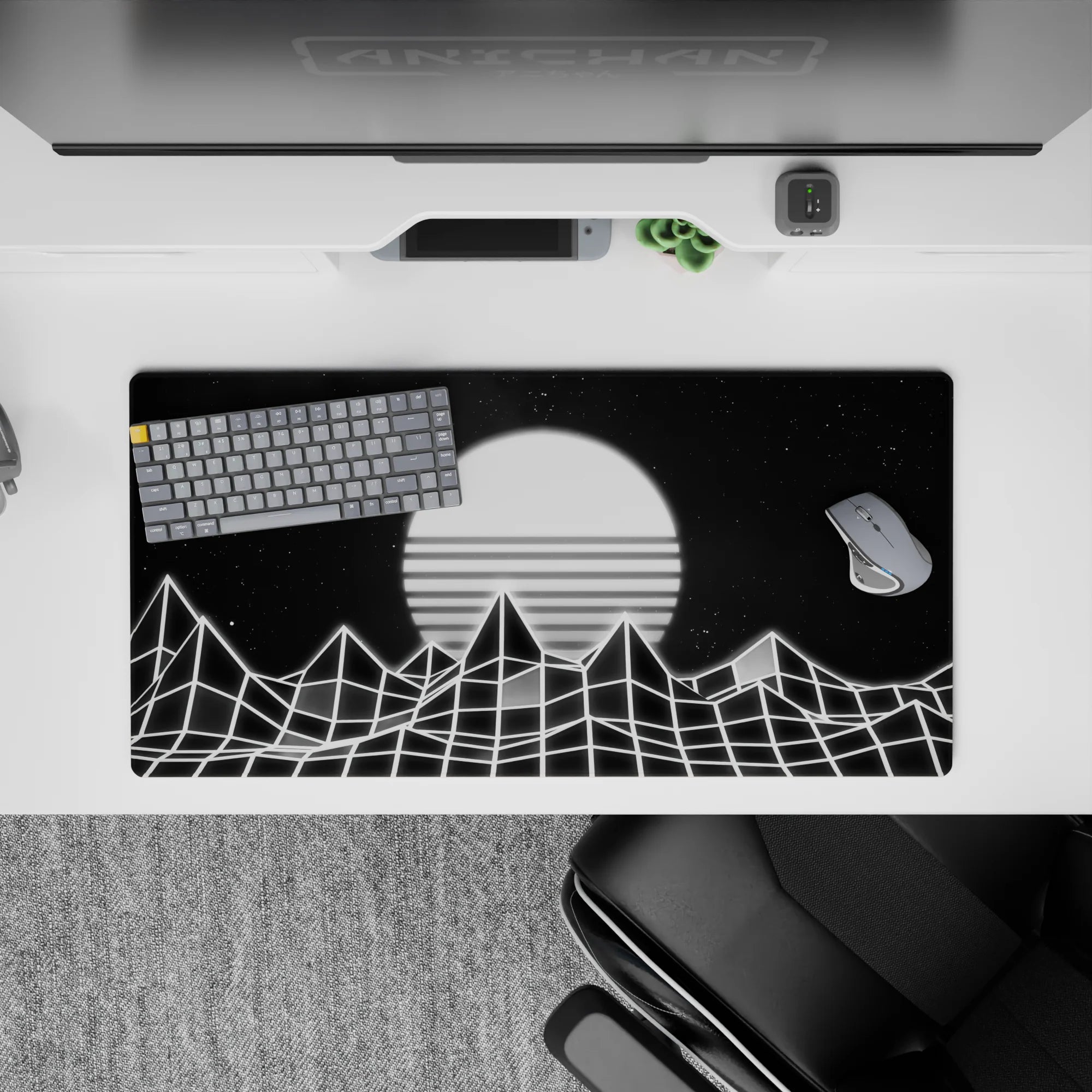 Retrowave-Vaporwave Deskmat | Mousepad | Deskpad - Monochrome Horizon - AniChan