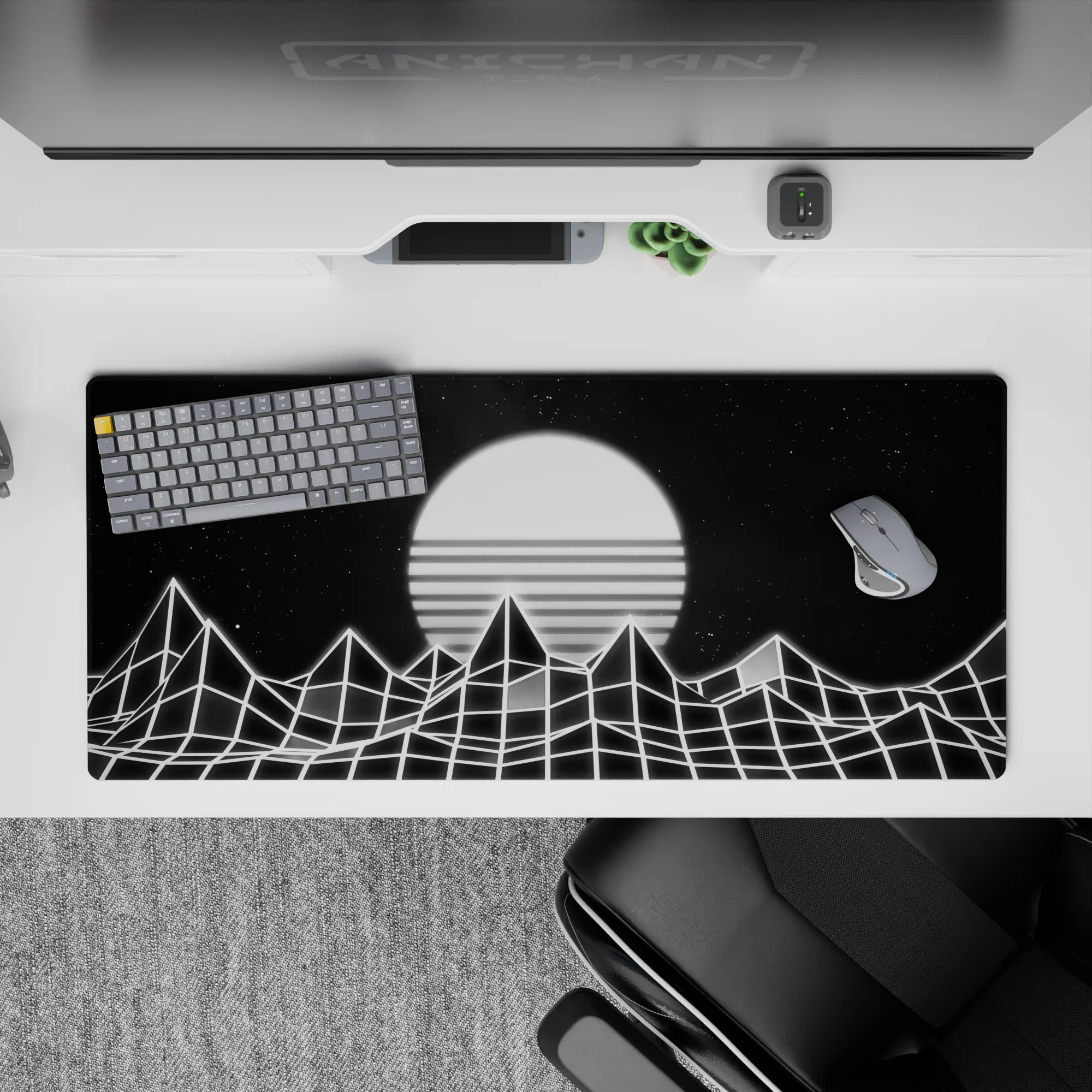 Retrowave-Vaporwave Deskmat | Mousepad | Deskpad - Monochrome Horizon - AniChan