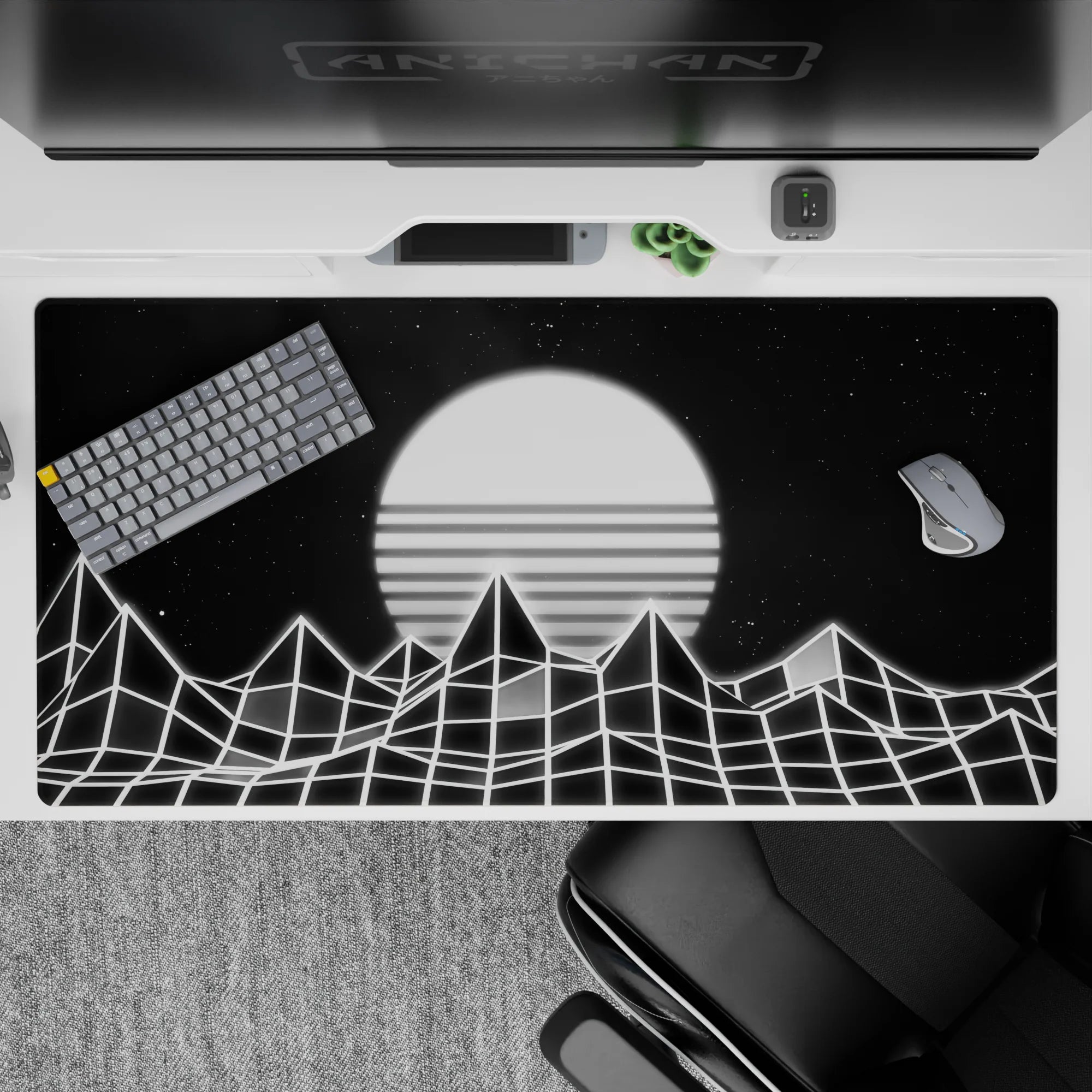 Retrowave-Vaporwave Deskmat | Mousepad | Deskpad - Monochrome Horizon - AniChan