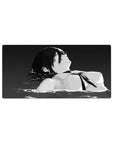 Anime mouse pad 32x16 inches featuring Aki Hayakawa from Chainsaw Man in grayscale, conveying deep emotion and mood.