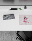 Pastel pink and cream anime mouse pad 14x10 inches, cozy cute vibe with lavender hair and blue eyes.