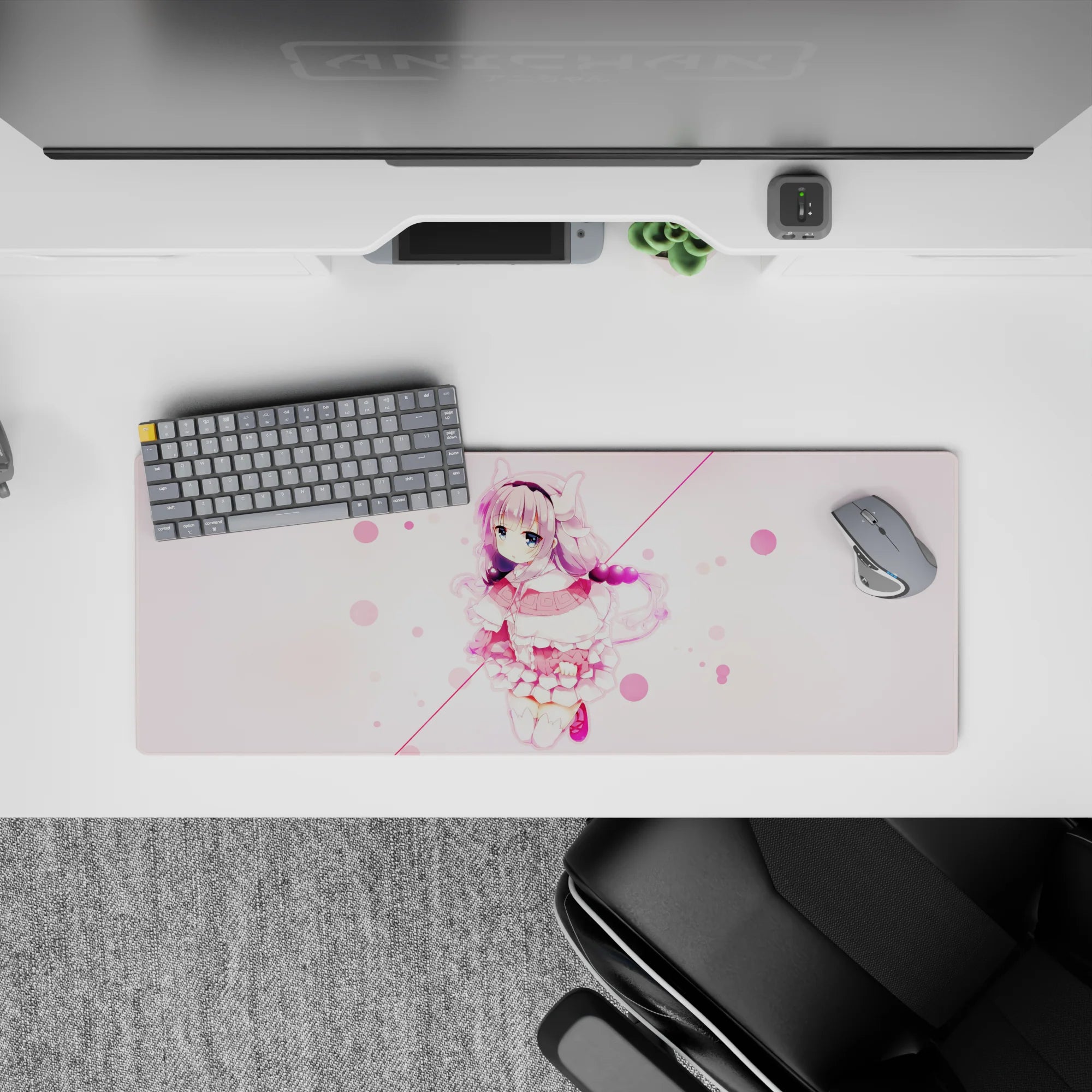 32x12 inches pastel kawaii desk mouse pad in soft pink, cream, and lavender for cozy anime vibes.