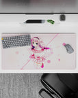 Cozy kawaii mouse pad 32x16 inches in soft pink and cream tones, dreamy bubbles, and pastel vibes.