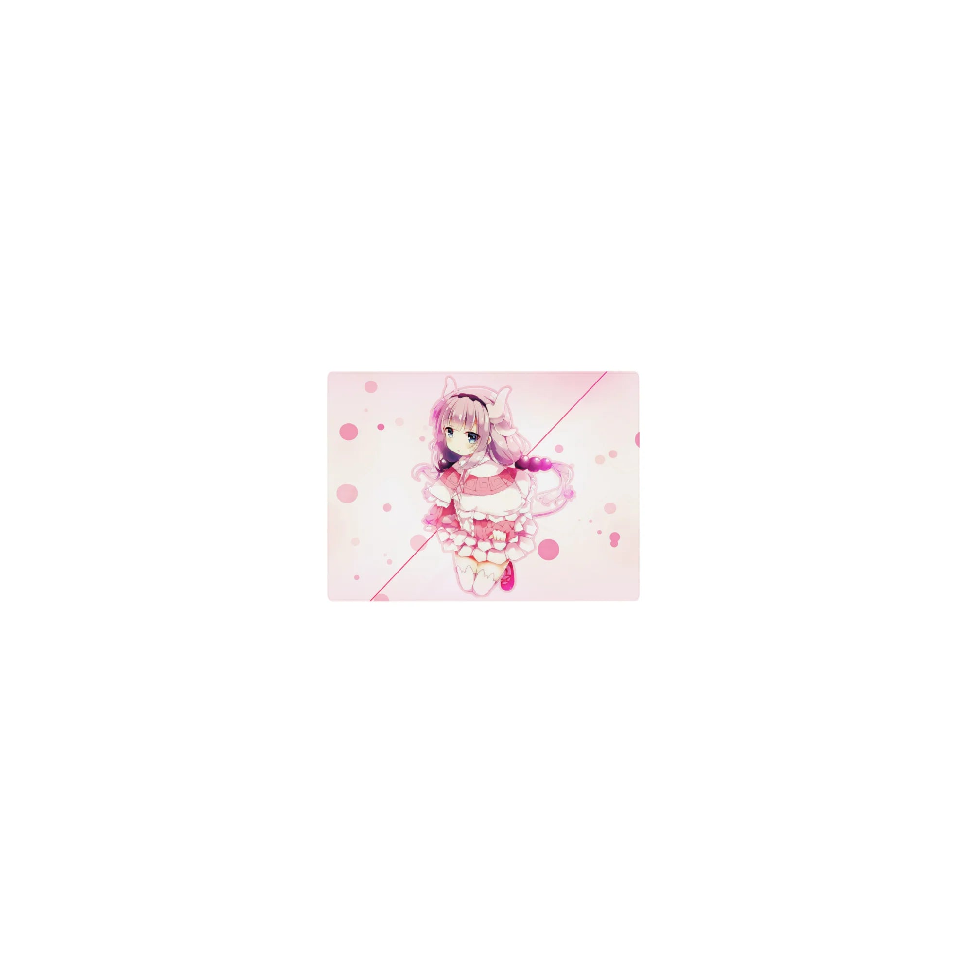 Classic anime girl mouse pad 14x10 inches with shy pastel girl, cat-ear headband, bubbles, frilly dress.