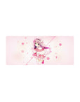 28x12 inches anime girl mouse pad with pink bubbles, creamy backdrop, cat-ear headband, frilly dress.