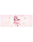 32x12 inches anime girl mouse pad with pink bubbles, creamy backdrop, and frilly rose-white dress art.