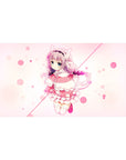 Anime girl desk pad 40x20 inches with pastel bubbles, cat-ear headband, frilly dress on creamy background.