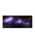 Galaxy-inspired extended mouse pad with violet nebula and stardust pattern, desk size 28x12 inches.