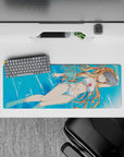Asuna from Sword Art Online in white bikini on 32x12 inch anime mouse pad, capturing serene summer vibes and crystal reflections.