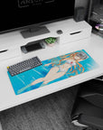 Mouse pad 32x12 inches featuring Asuna from Sword Art Online in a white bikini, sunlit water, and flowing hair.