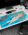 Asuna in white bikini from Sword Art Online on 40x20 inch anime desk pad, evoking a breezy, summer vibe.