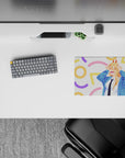 Anime mouse pad 14x10 inches featuring Power from Chainsaw Man with fangs, horns, and pastel confetti background.