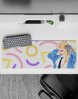 Anime mouse pad 32x12 inches featuring Power from Chainsaw Man, with pastel confetti background and vibrant colors.