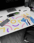 Anime mouse pad 40x20 inches featuring Power from Chainsaw Man with pastel confetti background, vibrant and energetic.