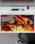 32x16 inches anime girl mouse pad in orange, gold, and crimson firelight with high-contrast pop.