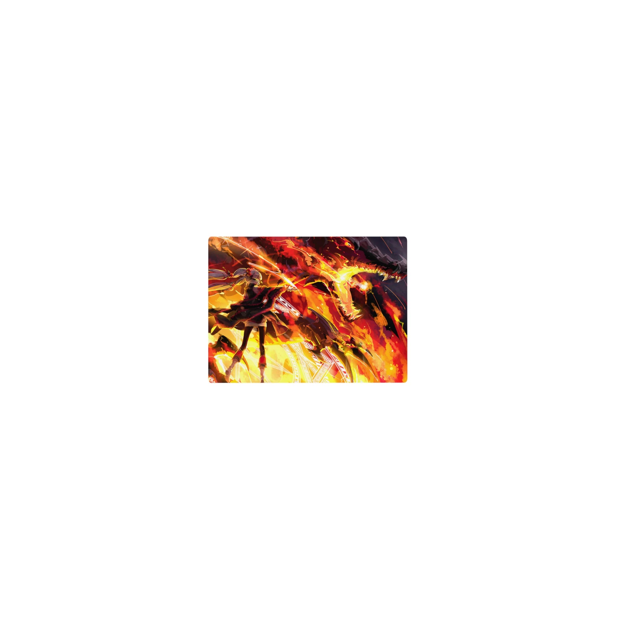 Classic anime girl mouse pad 14x10 inches with twin-tailed warrior and dragon firelight artwork.