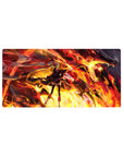 Anime girl mouse pad 32x16 inches with twin-tail warrior and flaming dragon in bold cinematic art.