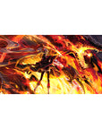 40x20 inches anime girl desk pad with twin-tail warrior and blazing dragon in fiery cinematic artwork.