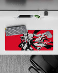 Persona 5 Royal mouse pad featuring Joker and Kasumi, 28x12 inches. Bold red background, iconic characters, dynamic energy.