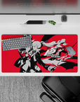 Anime mouse pad 32x16 inches featuring Joker and Kasumi from Persona 5 Royal, with bold black shadows and red accents.