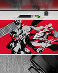 Anime mouse pad 40x20 inches featuring Joker and Kasumi from Persona 5 Royal, bold red background, striking design.