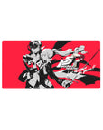 Anime mouse pad 32x16 inches featuring Joker and Kasumi from Persona 5 Royal, vibrant red background, bold design.