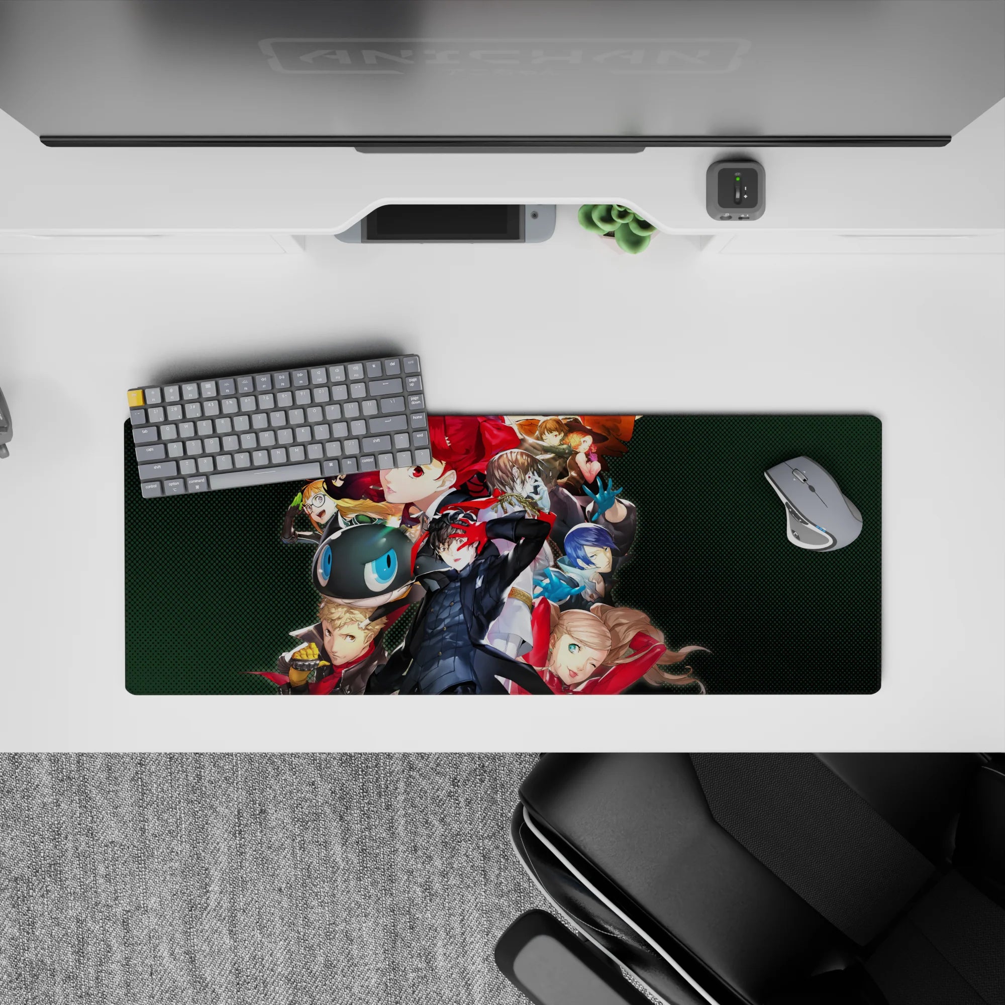 Persona 5 anime mouse pad featuring Joker, Mona, and Kasumi in dynamic poses, size 32x12 inches, vibrant colors.