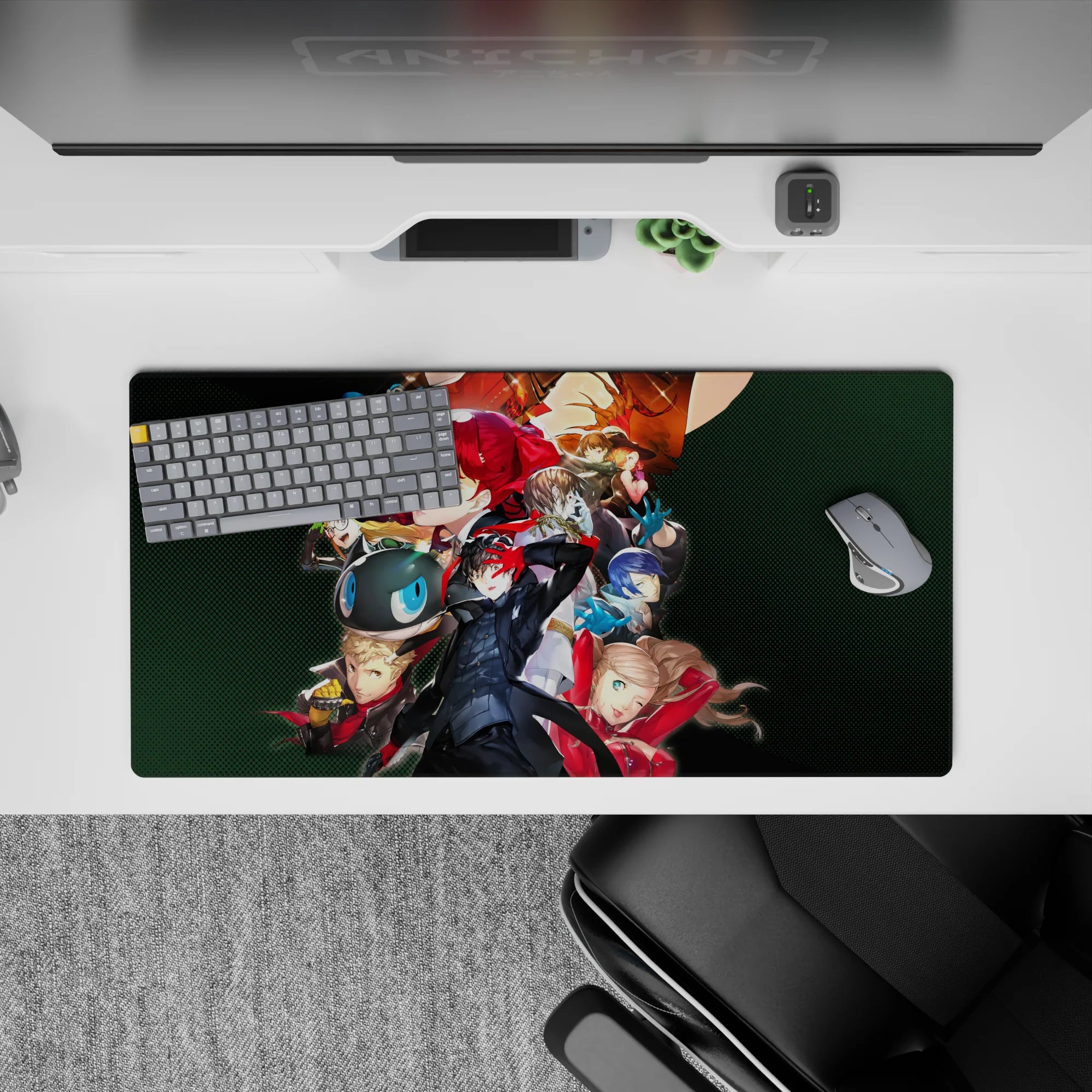 Anime mouse pad 32x16 inches featuring Persona 5&#39;s Phantom Thieves. Joker, Mona, and Kasumi in dynamic poses.