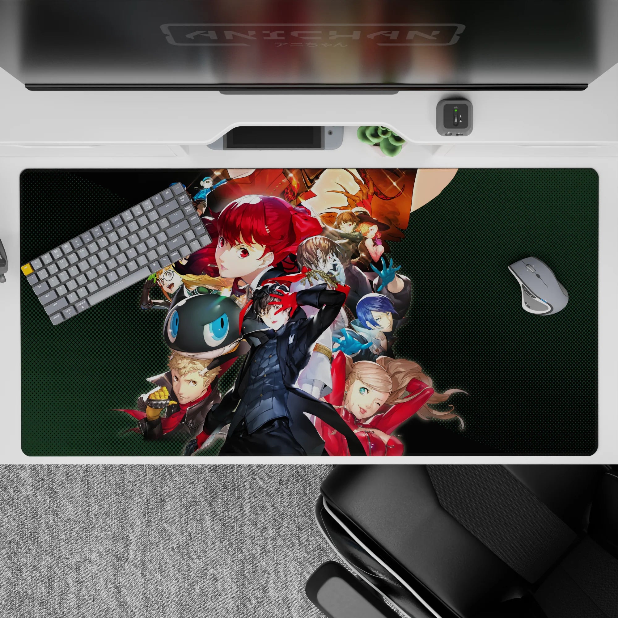 Anime mouse pad 40x20 inches featuring Persona 5's Phantom Thieves, Joker, Mona, and Kasumi in vibrant, dynamic poses.