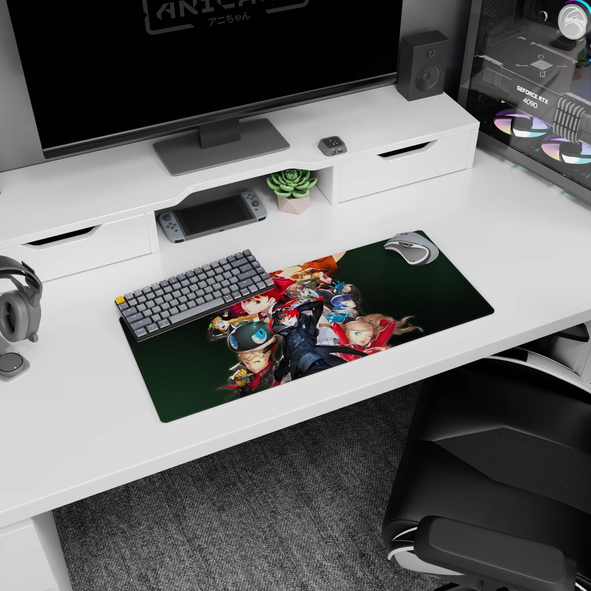 Persona 5 anime mouse pad, 28x12 inches, featuring the Phantom Thieves with Joker, Mona, and Kasumi in dynamic poses.