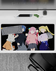 32x16 inches anime girl mouse pad in bold red, blue, pink, and blonde tones with a cozy confident vibe.