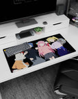 32x16 inches anime girl mouse pad showing four cute girls posing together, one cheering with raised fists.