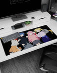 36x16 inches anime desk pad featuring four girls posing together: redhair, bluehair, pink, blonde twintails.