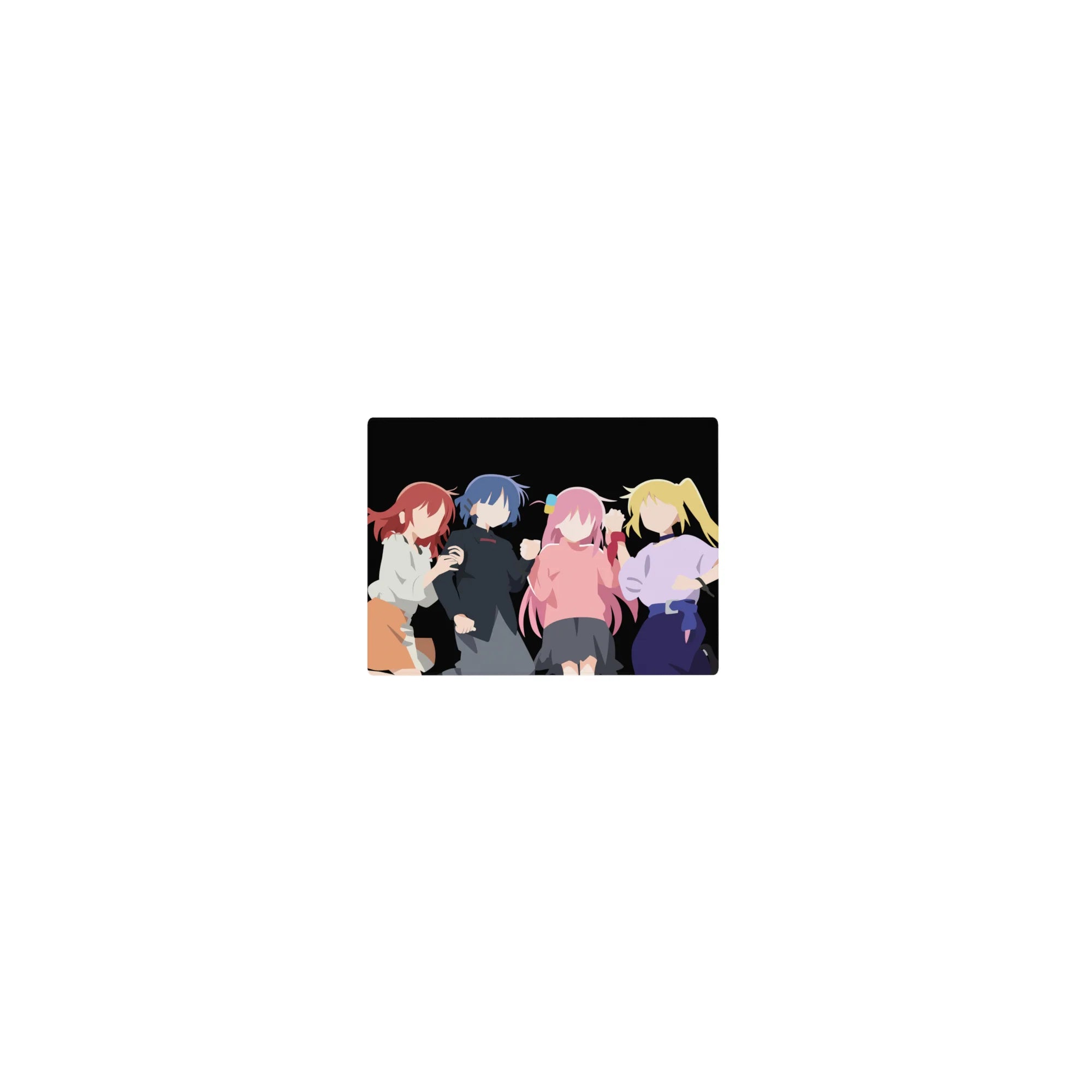 14x10 inches classic anime girl mouse pad with four girls lined up on a black background, minimalist style.