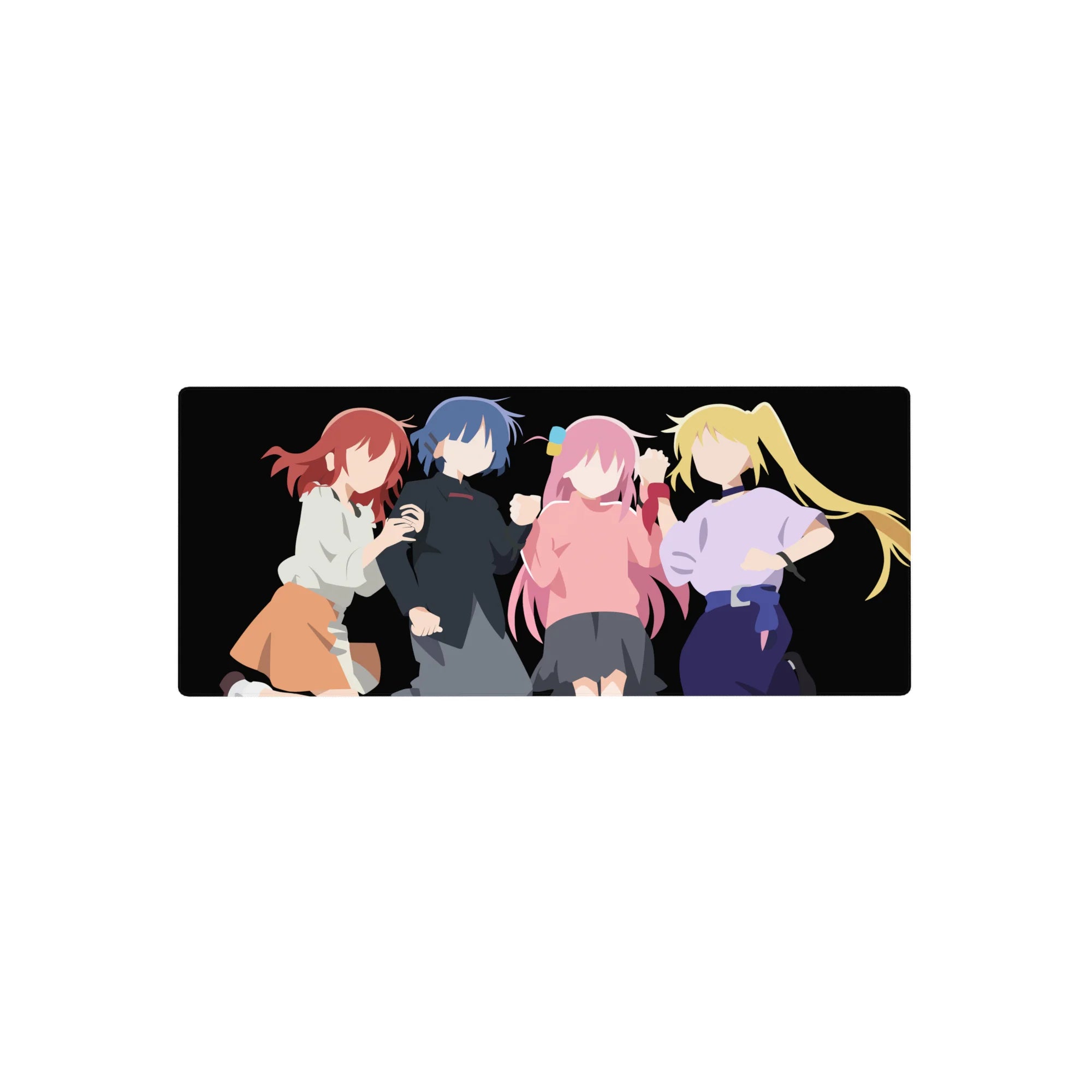 28x12 inches anime girl mouse pad with four minimalist girls lined up on a black background.