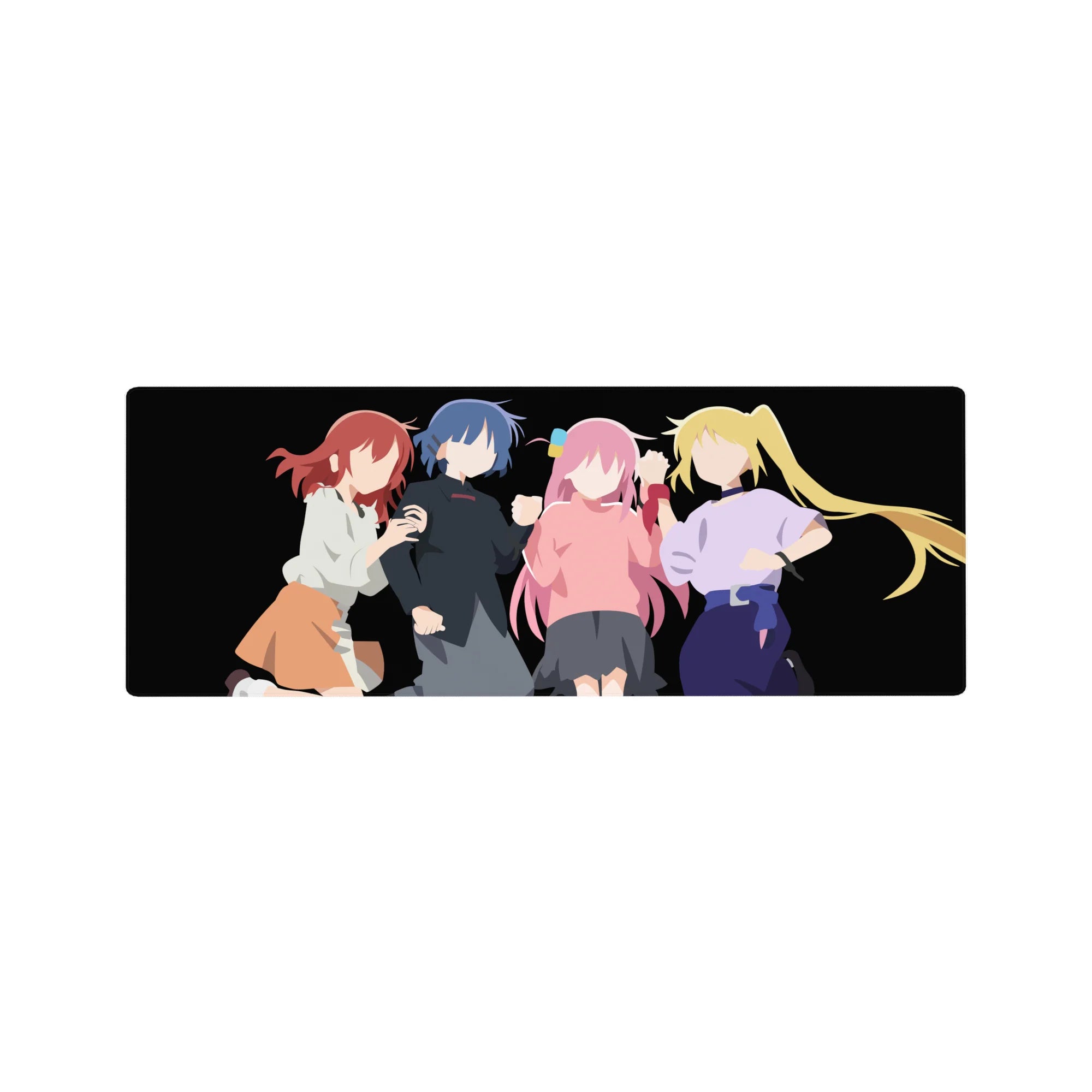 32x12 inches anime girl mouse pad with four minimalist anime girls on a black background lineup.