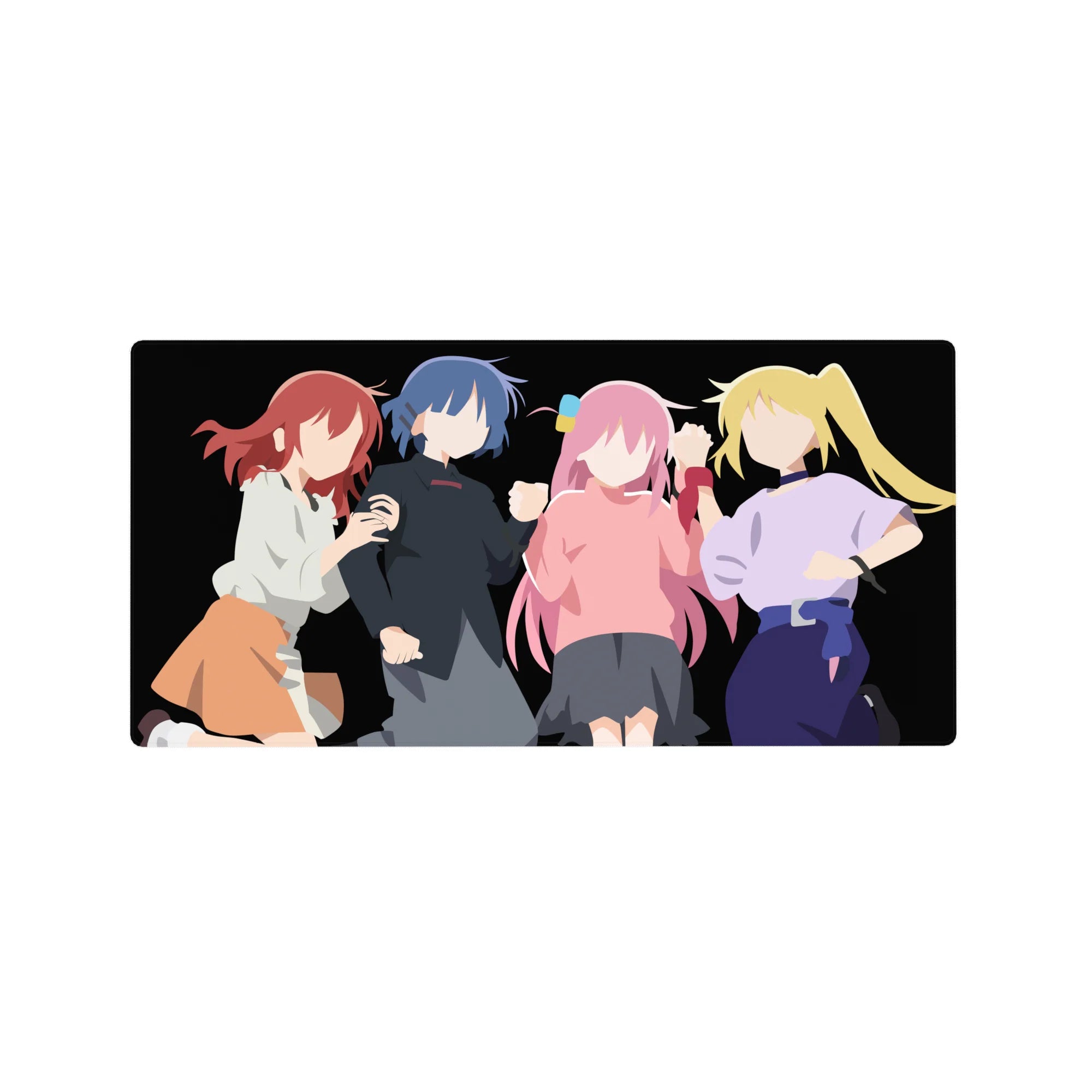 32x16 inches anime girl mouse pad with four minimalist anime girls lineup on a black background.