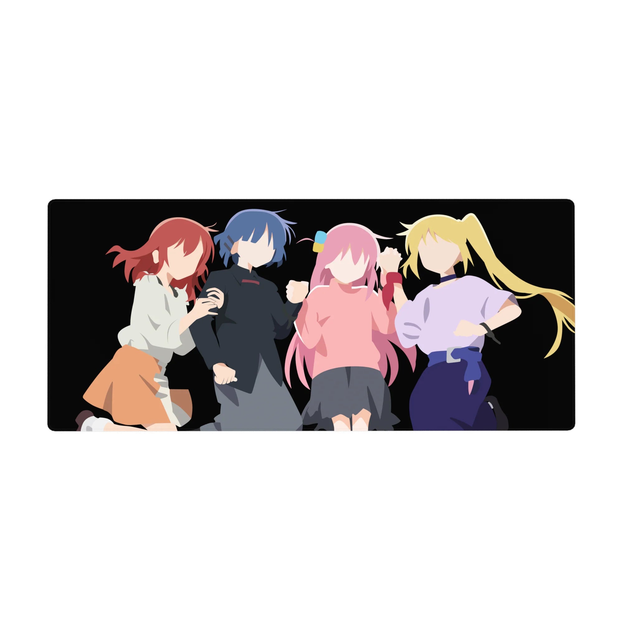 36x16 inches anime girl desk pad with four stylish girls lined up on a deep black minimalist background.