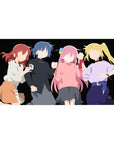40x20 inches anime girl desk pad with four stylish girls lined up on a black background, minimal art.