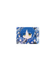 Classic anime girl mouse pad 14x10 inches with blue-haired chibi collage, doodle panels, school outfits.