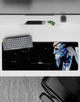 Kenpachi Zaraki from Bleach anime mouse pad, 32x12 inches, with intense expression, blood, and shadowed background.