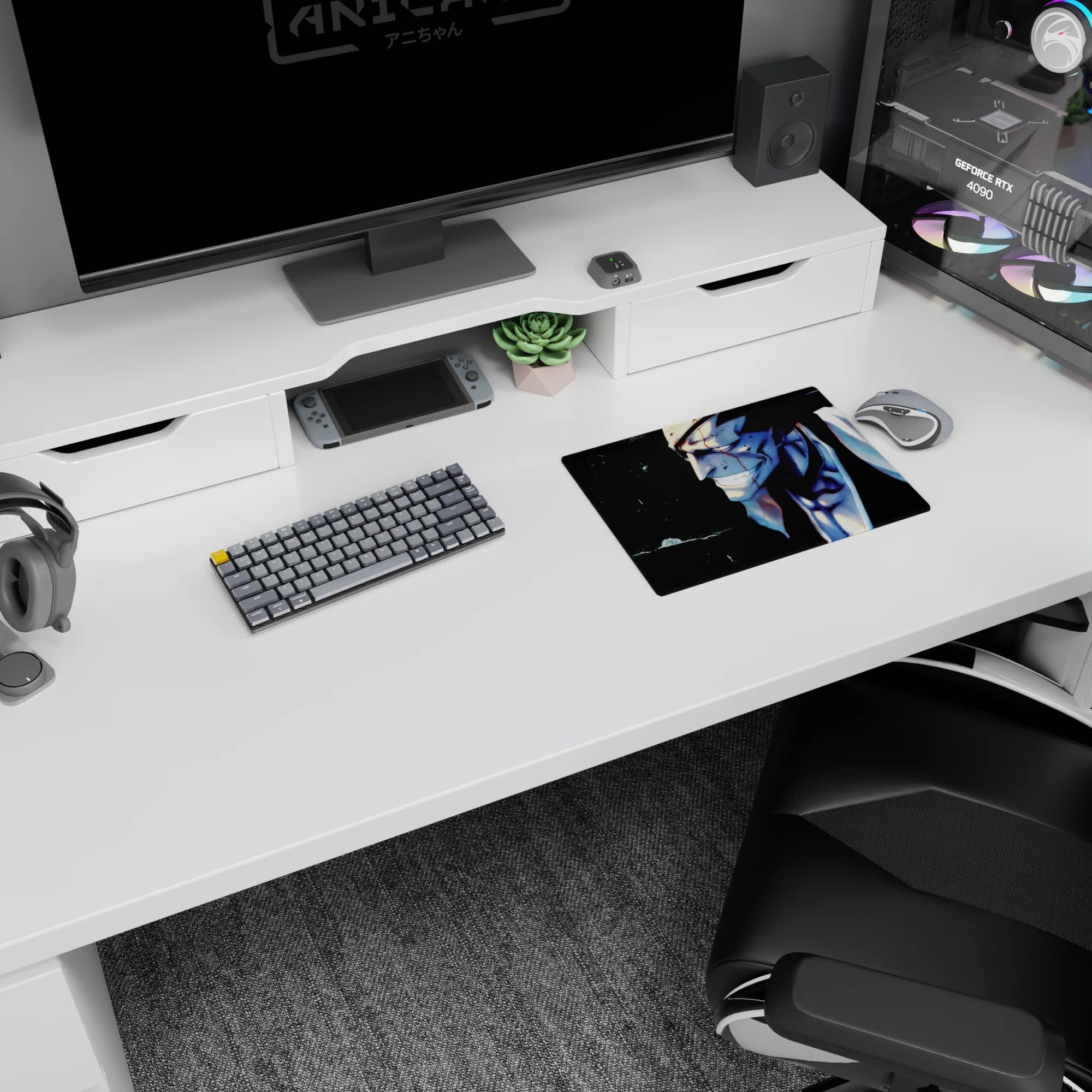 Kenpachi Zaraki anime mouse pad from Bleach, 14x10 inches, featuring intense expression and dramatic colors.