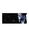 Anime mouse pad 28x12 inches featuring Bleach's Kenpachi Zaraki with bloodied face, intense stare, and chaotic aura.