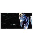 Anime mouse pad 32x16 inches featuring Bleach's Kenpachi Zaraki with bloodied face and intense expression in dark background.