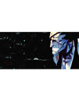 Kenpachi Zaraki from Bleach anime on 36x16 inch desk pad, intense expression with blood and shadows, powerful and dynamic.