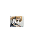 Classic anime girl mouse pad 14x10 inches with glasses, white blouse, dark skirt, and grayscale tile backdrop.