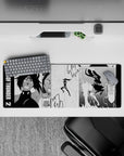 Bleach anime mouse pad 32x12 inches featuring Yoruichi Shihoin in Raijin Senkei form with dynamic manga panel design.