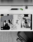 Anime mouse pad 32x16 inches featuring Bleach's Yoruichi Shihoin in Raijin Senkei form, dynamic manga panel layout.