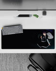 32x12 inches anime girl mouse pad in deep navy and soft highlights, calm midnight gothic vibe, cute and cozy.