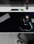 40x20 inches desk pad in deep navy night tones with soft highlights, calm gothic cute anime vibe.